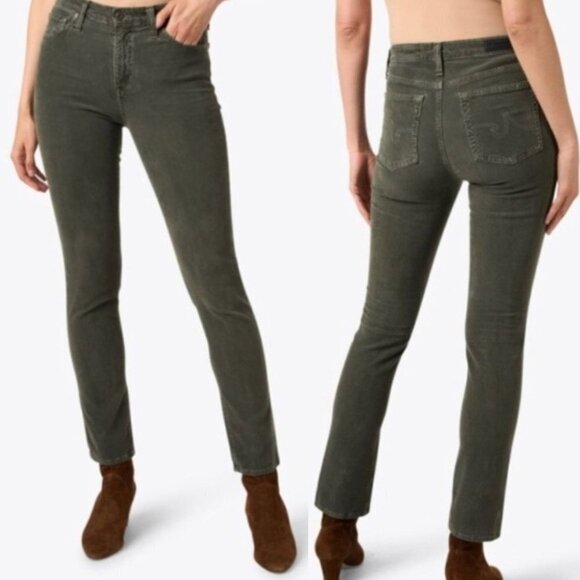 AG Adriano Goldschmied Stevie Slim Straight Ankle Green Corduroy Jeans Pants 27 - Picture 1 of 7